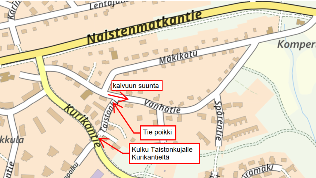 Vanhatien saneeraus jatkuu, kulku Taistonkujalle muuttuu